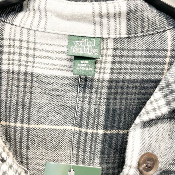 Wild Fable Women's Oversized Boyfriend Fit Black White Plaid Button-Up XXS - Picture 5 of 6